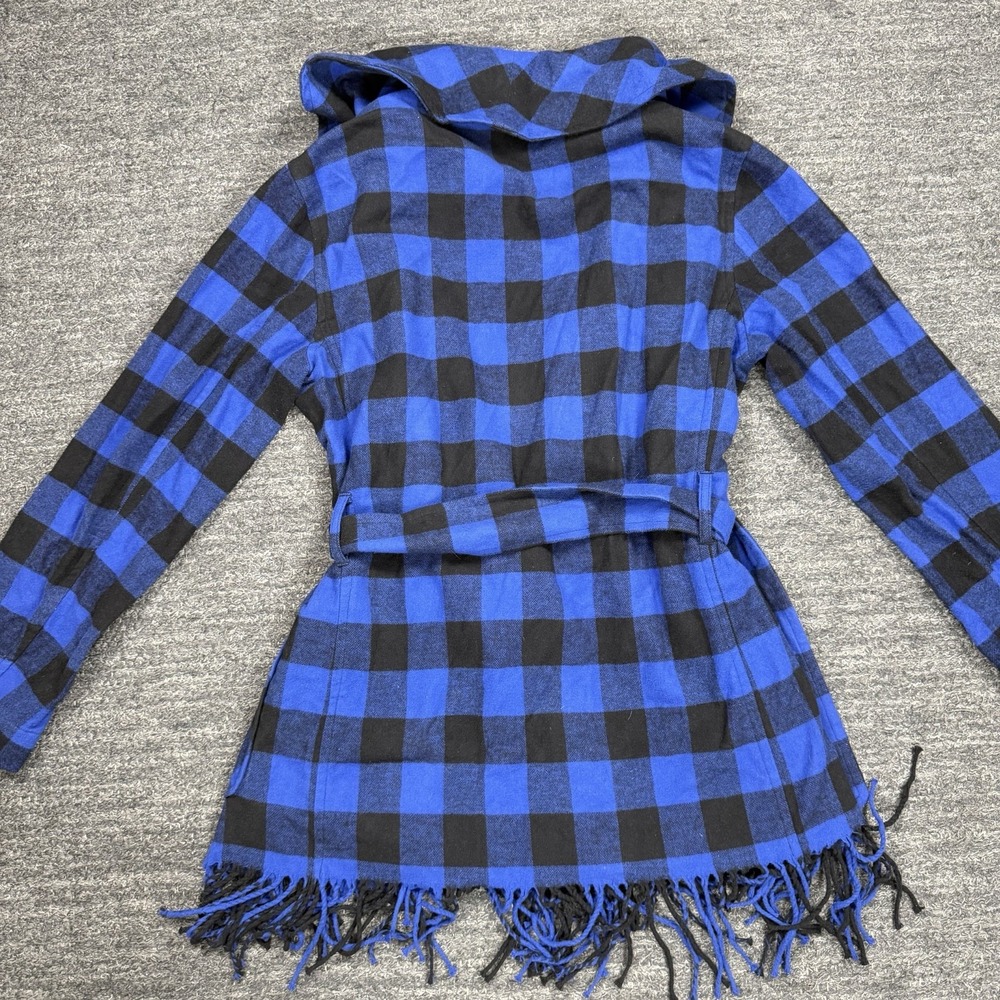 Polo Ralph Lauren Jacket Women Small Blue Buffalo Plaid Fringe Belt Coat flannel - Picture 11 of 14